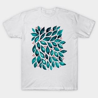 Abstract leaves and dots - emerald T-Shirt